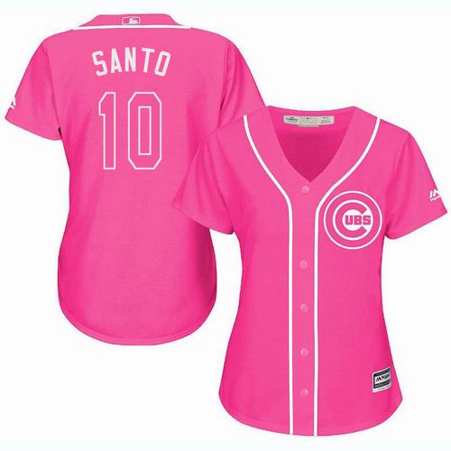 Women Chicago Cubs #10 Ron Santo Pink Fashion Jersey