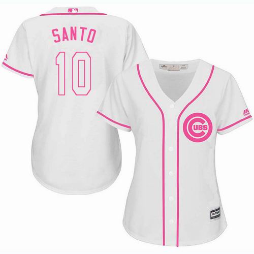 Women Chicago Cubs #10 Ron Santo white Fashion Jersey