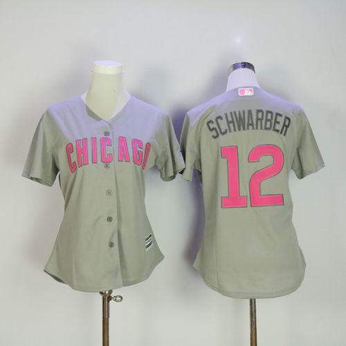 Women Chicago Cubs #12 Kyle Schwarber Gray Mother's Day Jersey
