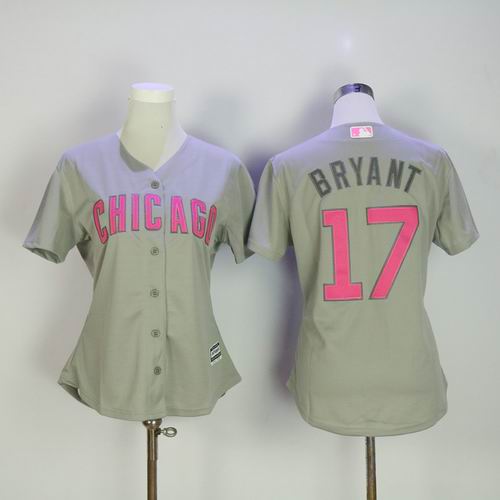 Women Chicago Cubs #17 Kris Bryant Gray Mother's Day Jersey