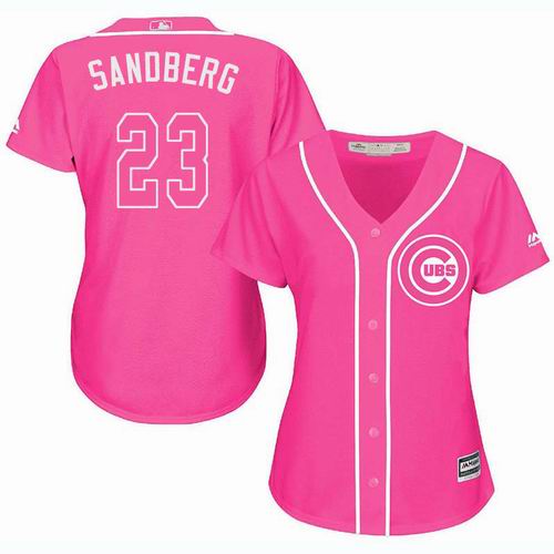 Women Chicago Cubs #23 Ryne Sandberg Pink Fashion Jersey