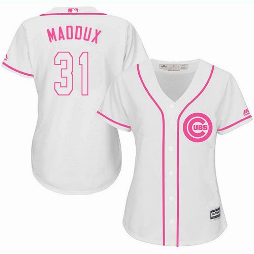 Women Chicago Cubs #31 Greg Maddux white Fashion Jersey