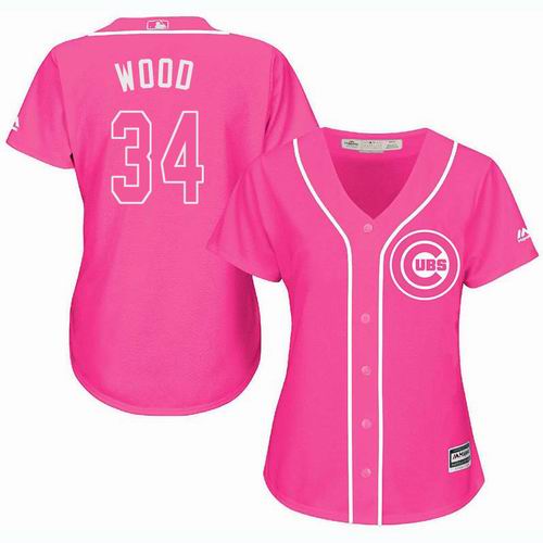 Women Chicago Cubs #34 Kerry Wood Pink Fashion Jersey