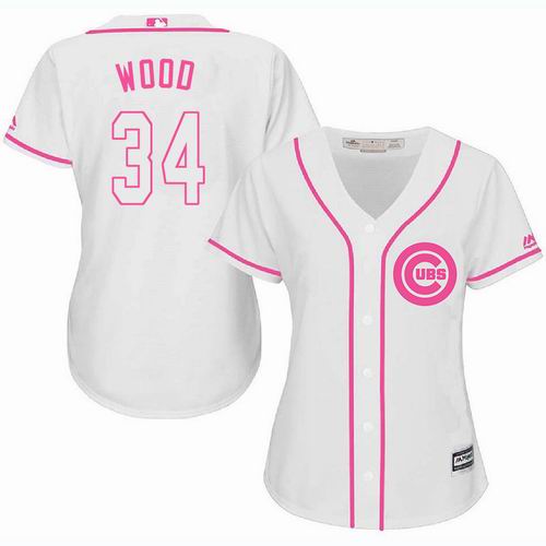 Women Chicago Cubs #34 Kerry Wood white Fashion Jersey
