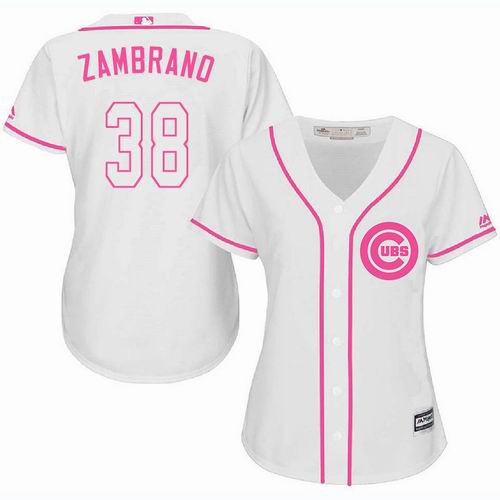 Women Chicago Cubs #38 Carlos Zambrano white Fashion Jersey