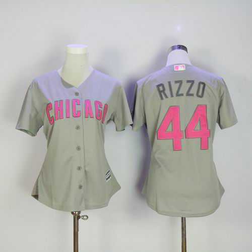 Women Chicago Cubs #44 Anthony Rizzo Gray Mother's Day Jersey