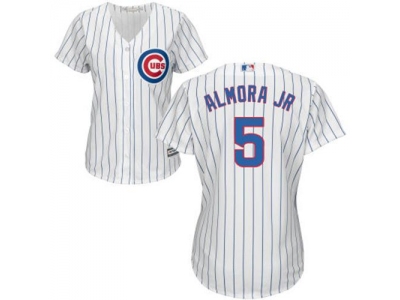 Women Chicago Cubs #5 Albert Almora Jr. White(Blue Strip) Jersey