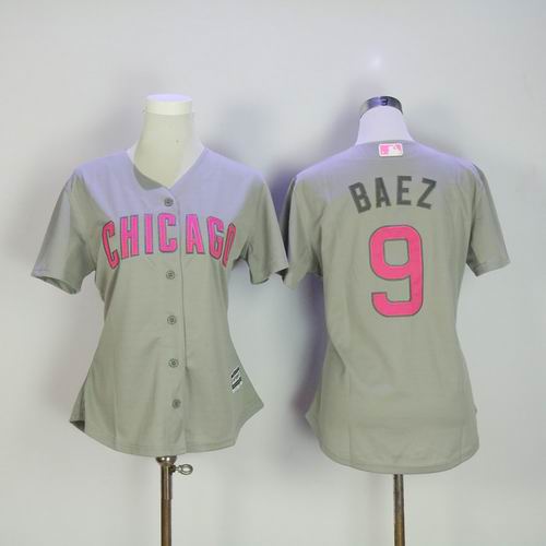 Women Chicago Cubs #9 Javier Baez Gray Mother's Day Jersey