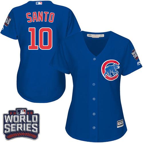 Women Chicago Cubs 10 Ron Santo Blue Alternate 2016 World Series Bound MLB Jersey