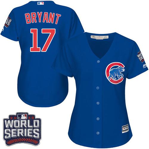 Women Chicago Cubs 17 Kris Bryant Blue Alternate 2016 World Series Bound MLB Jersey