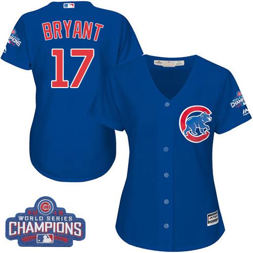 Women Chicago Cubs 17 Kris Bryant Blue Alternate 2016 World Series Champions MLB Jersey