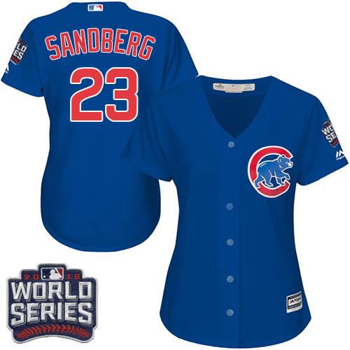 Women Chicago Cubs 23 Ryne Sandberg Blue Alternate 2016 World Series Bound MLB Jersey