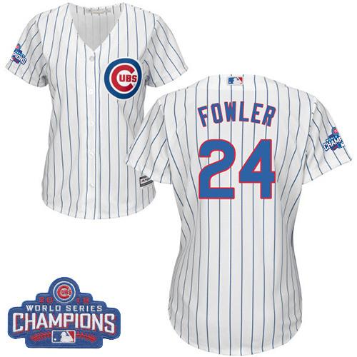 Women Chicago Cubs 24 Dexter Fowler White-Blue Strip- Home 2016 World Series Champions MLB Jersey