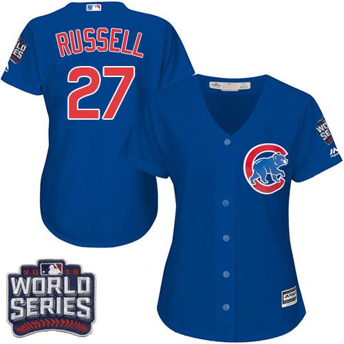 Women Chicago Cubs 27 Addison Russell Blue Alternate 2016 World Series Bound MLB Jersey