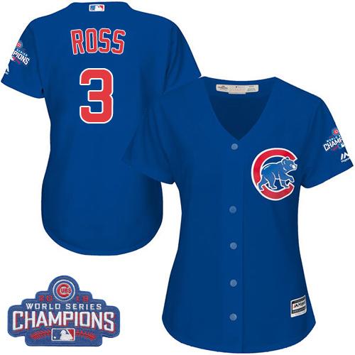 Women Chicago Cubs 3 David Ross Blue Alternate 2016 World Series Champions MLB Jersey