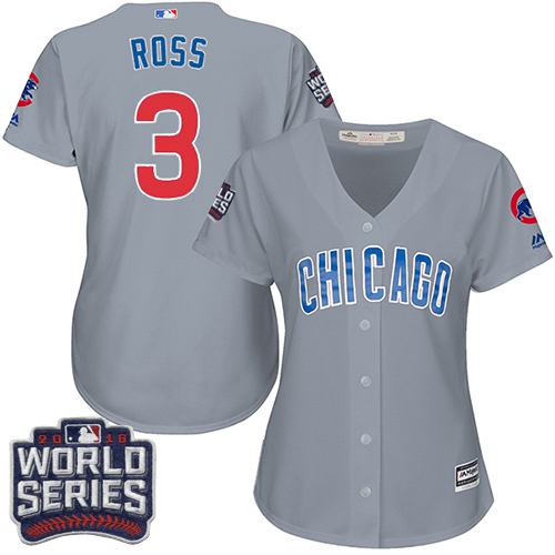 Women Chicago Cubs 3 David Ross Grey Road 2016 World Series Bound MLB Jersey