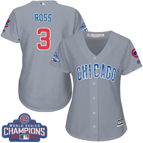 Women Chicago Cubs 3 David Ross Grey Road 2016 World Series Champions MLB Jersey