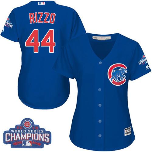 Women Chicago Cubs 44 Anthony Rizzo Blue Alternate 2016 World Series Champions MLB Jersey