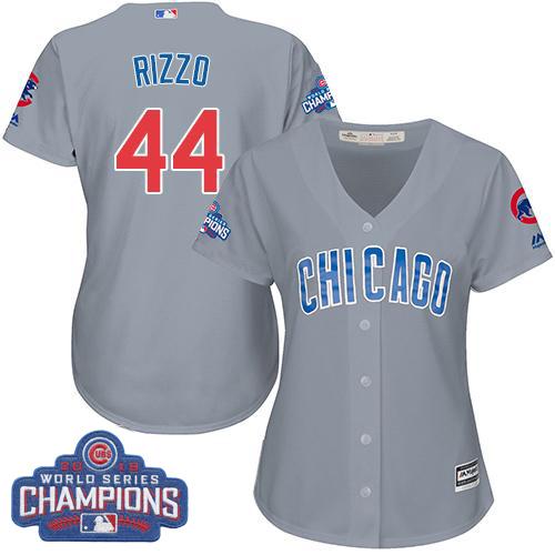 Women Chicago Cubs 44 Anthony Rizzo Grey Road 2016 World Series Champions MLB Jersey