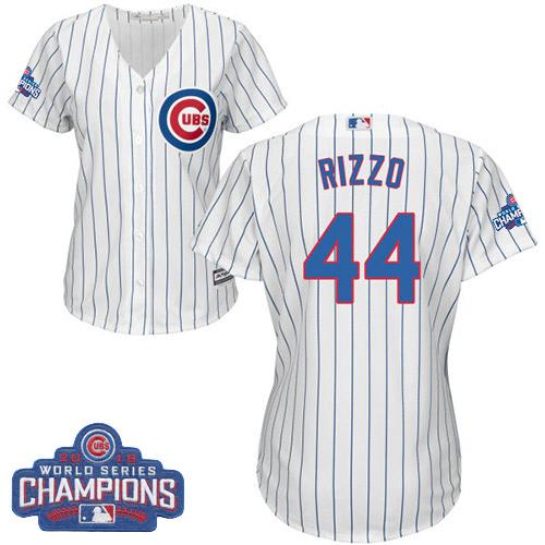 Women Chicago Cubs 44 Anthony Rizzo White-Blue Strip- Home 2016 World Series Champions MLB Jersey