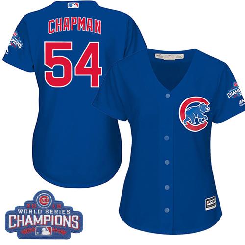 Women Chicago Cubs 54 Aroldis Chapman Blue Alternate 2016 World Series Champions MLB Jersey