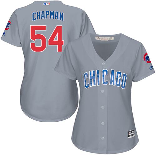 Women Chicago Cubs 54 Aroldis Chapman Grey Road MLB Jersey