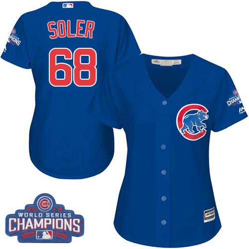 Women Chicago Cubs 68 Jorge Soler Blue Alternate 2016 World Series Champions MLB Jersey