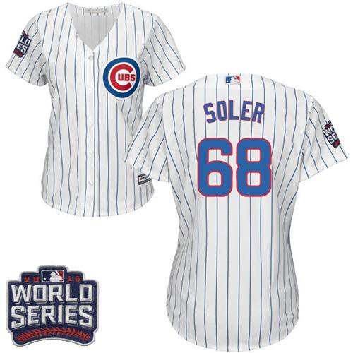 Women Chicago Cubs 68 Jorge Soler White(Blue Strip) Home 2016 World Series Bound MLB Jersey