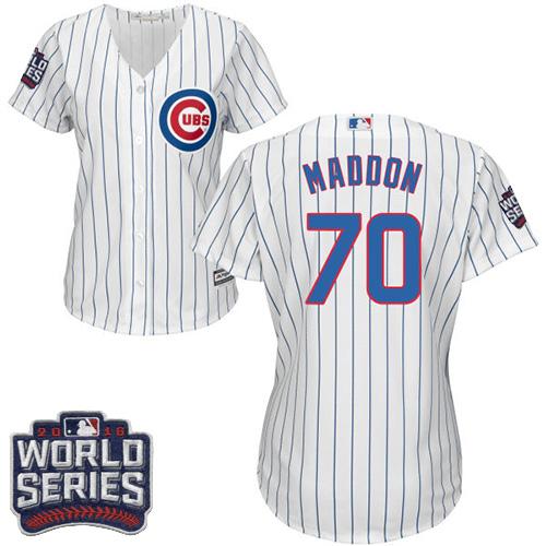 Women Chicago Cubs 70 Joe Maddon White(Blue Strip) Home 2016 World Series Bound MLB Jersey