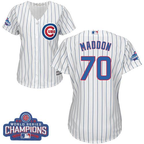 Women Chicago Cubs 70 Joe Maddon White-Blue Strip- Home 2016 World Series Champions MLB Jersey