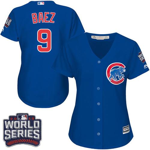 Women Chicago Cubs 9 Javier Baez Blue Alternate 2016 World Series Bound MLB Jersey