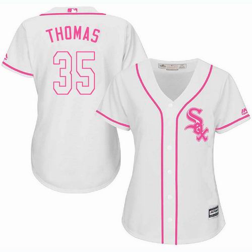 Women Chicago White Sox #35 Frank Thomas white Fashion Jersey