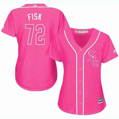 Women Chicago White Sox #72 Carlton Fisk Pink Fashion Jersey