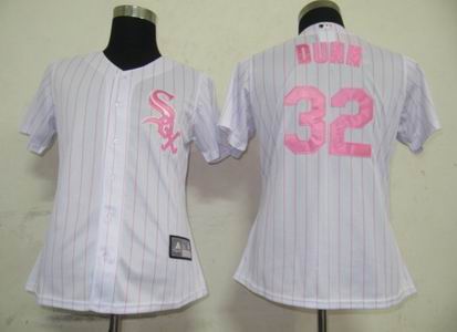 Women Chicago White Sox 32 Dunn White Pink strip Jerseys