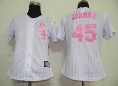 Women Chicago White Sox 45 Jordan White Pink strip jerseys