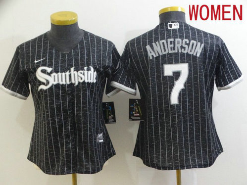 Women Chicago White Sox 7 Anderson City Edition Black Game Nike 2021 MLB Jerseys 