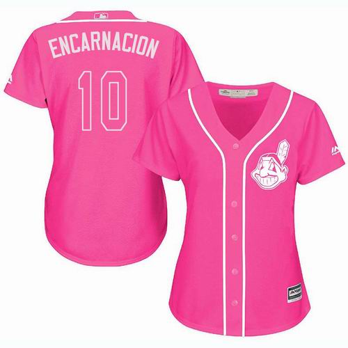 Women Cleveland Indians #10 Edwin Encarnacion Pink Fashion Jersey