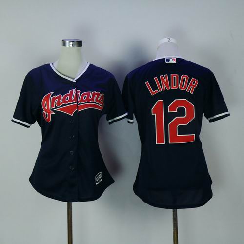 Women Cleveland Indians #12 Francisco Lindor blue jerseys