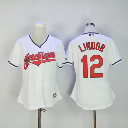 Women Cleveland Indians #12 Francisco Lindor white Jersey