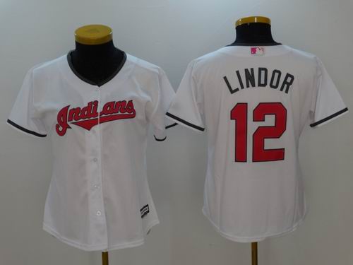 Women Cleveland Indians #12 Francisco Lindor white Mother's Day Jersey