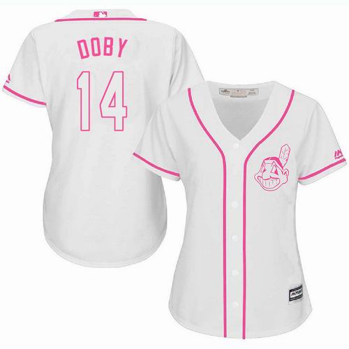 Women Cleveland Indians #14 Larry Doby white Fashion Jersey