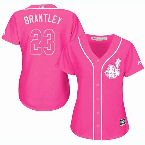Women Cleveland Indians #23 Michael Brantley Pink Fashion Jersey