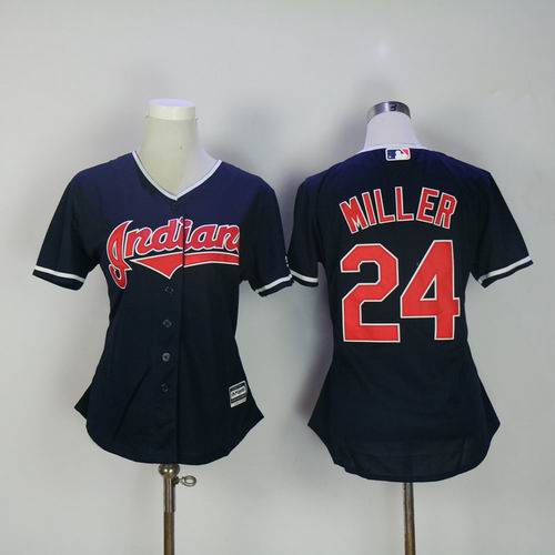 Women Cleveland Indians #24 Andrew Miller blue jerseys