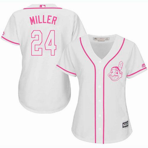 Women Cleveland Indians #24 Andrew Miller white Fashion Jersey