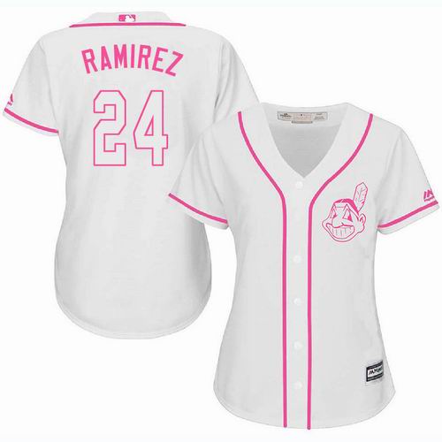 Women Cleveland Indians #24 Manny Ramirez white Fashion Jersey