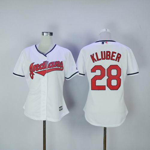 Women Cleveland Indians #28 Corey Kluber White Jersey