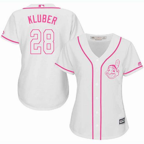 Women Cleveland Indians #28 Corey Kluber white Fashion Jersey