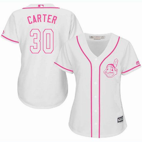 Women Cleveland Indians #30 Joe Carter white Fashion Jersey
