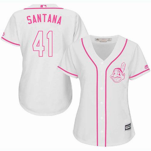 Women Cleveland Indians #41 Carlos Santana white Fashion Jersey