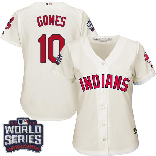 Women Cleveland Indians 10 Yan Gomes Cream 2016 World Series Bound Alternate MLB Jersey